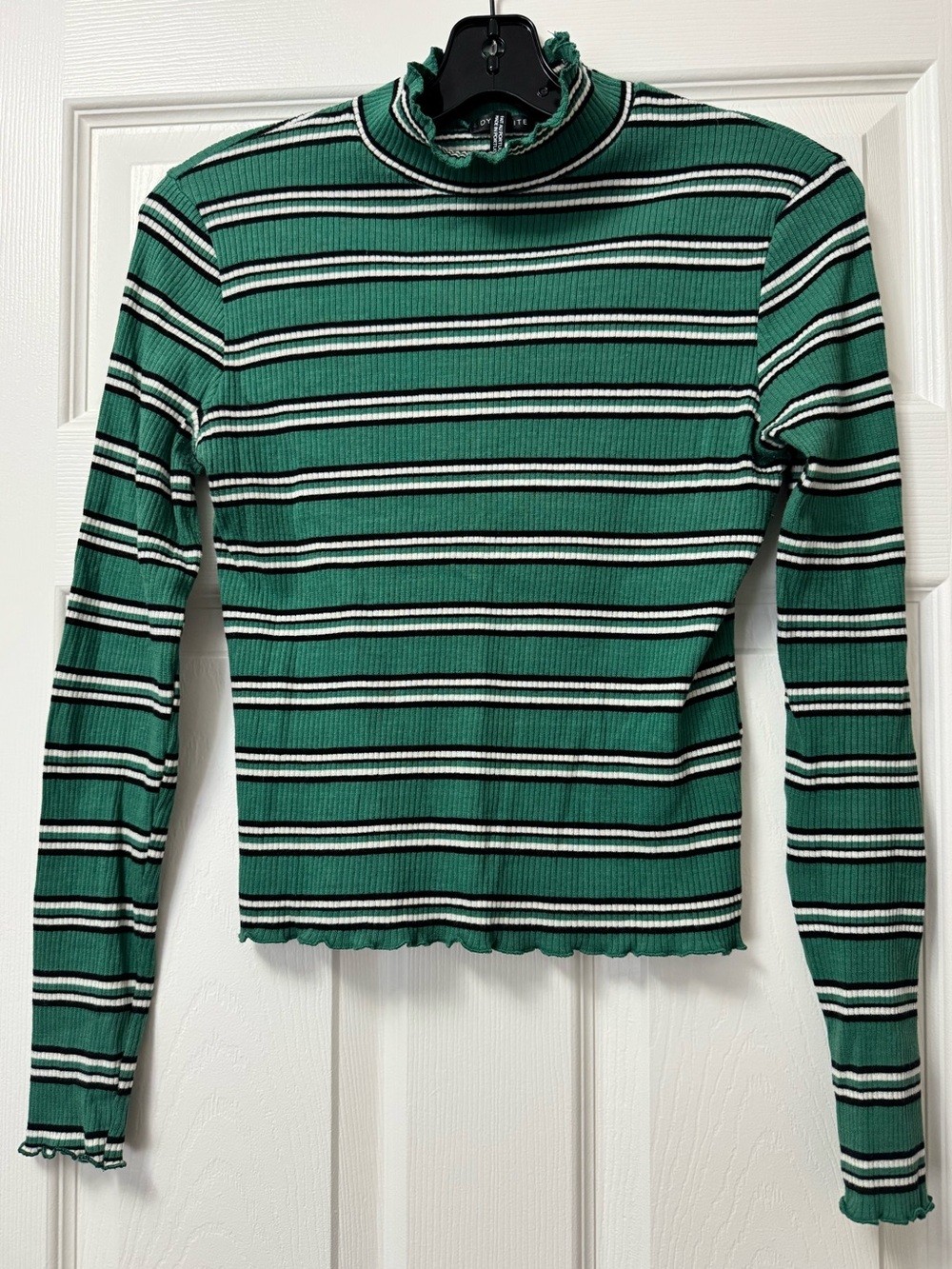 Dynamite Green Striped Ribbed Mock Neck Long Sleeve Top
